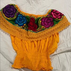 Embroidered Yellow Off-Shoulder Top